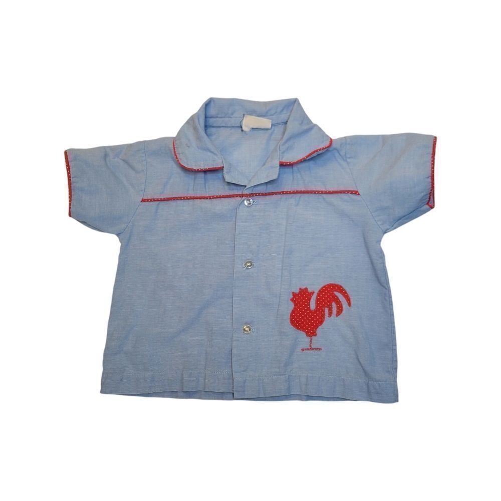 Fawn Fashions Vintage 40s or 50s Infant Shirt Blue with Red Polka-dot Rooster